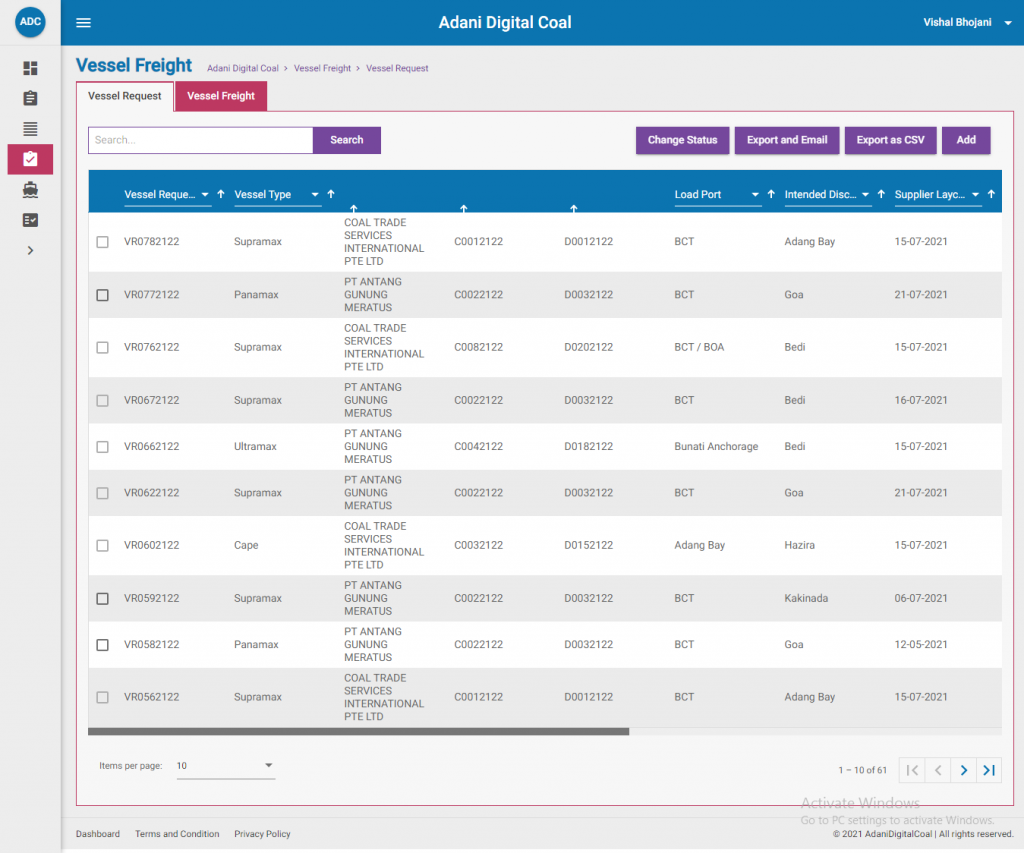 8. Vessel Freight - Listing of Vessel Request